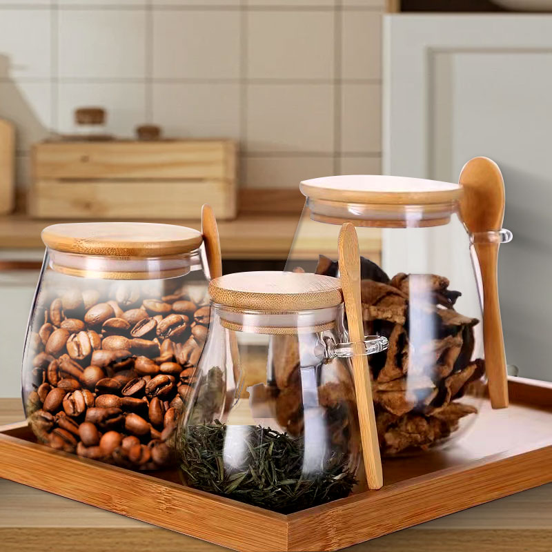 Food Storage Glass Container Set - 34oz gelas tertutup dengan sendok dan