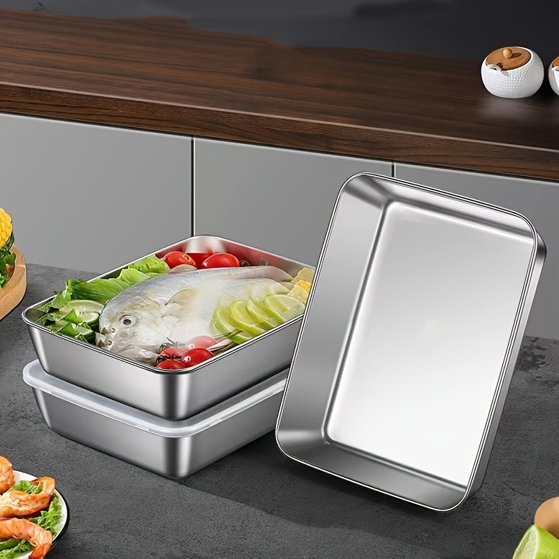Food Storage Box Stainless Steel - 3/6Pcs Wadah Penyimpanan Makanan Persegi Panjang