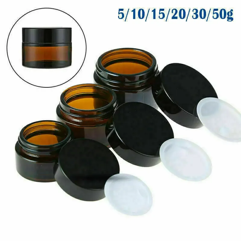 Food Storage Glass Container Set - 2 Buah 5Ml/10Ml/15Ml/20Ml/30Ml/50Ml Kaca Amber Kosmetik
