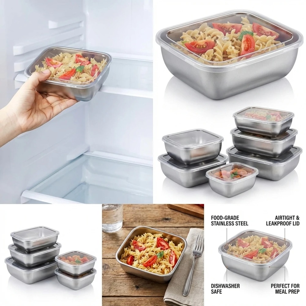 6PCS Wadah Penyimpanan Makanan - Food Storage Box Stainless Steel ulasan dan harga