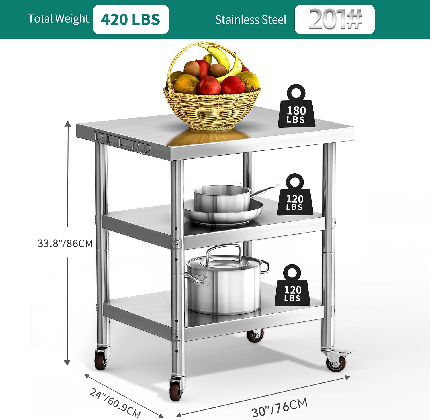 Meja Persiapan Makanan dari Ba - Food Storage On Wheels ulasan dan harga