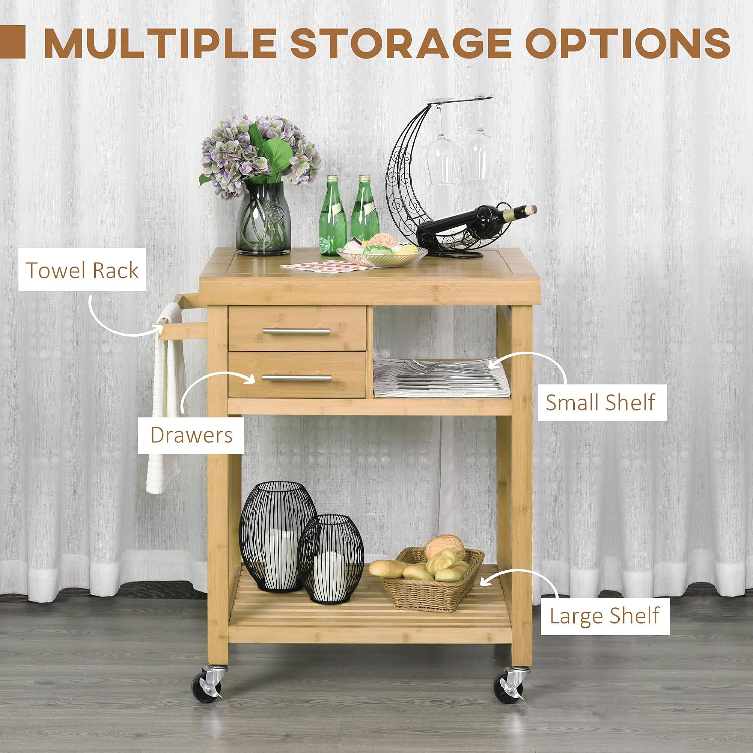 Troli Dapur Bambu Beroda Denga - Food Storage On Wheels ulasan dan harga